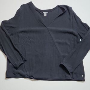 Eddie Bauer Black Crinkle Rayon Long Sleeve V-Neck Blouse Women’s 2XL